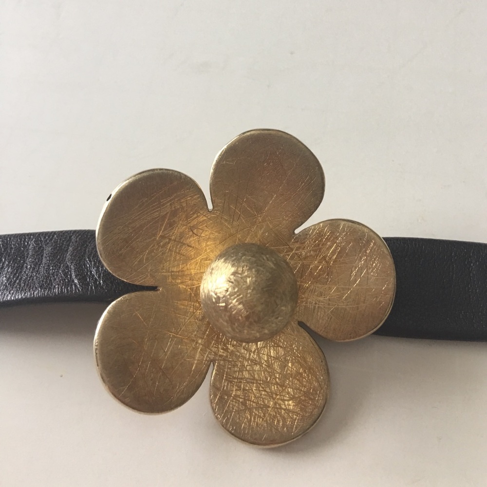 Sterling silver gold plate flower leather bracelet